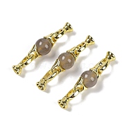 Natural Grey Agate with Brass Fold Over Clasps, Real 18K Gold Plated, Long-Lasting Plated, Rack Plating, Round, 38mm(G-G141-03G-09)