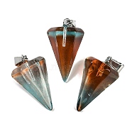 Spray Painted Glass Pendants, with Platinum Iron Loop, Cone, Brown, 26.5x15.5x13.5mm, Hole: 7.5mm(GLAA-Z007-03G)