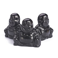 Natural Black Obsidian Display Decorations, Buddhist Theme, No Hole/Undrilled, 3D Buddha, 36.5~38x16~19x36.5mm(DJEW-J004-01B)