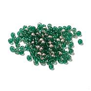 6/0 Transparent Glass Seed Beads, Round Hole, Rondelle, Green, 4~4.5x3~4mm, Hole: 0.8~1.5mm(SEED-P005-C02)