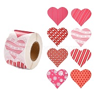 Valentine's Day Theme Paper Gift Tag Stickers, 8 Style Heart Shape Adhesive Labels Roll Stickers, for Party, Decorative Presents, Colorful, 4.1cm, about 500pcs/roll(X-DIY-C007-01F)