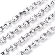 201 Stainless Steel Cable Chains, Unwelded, Stainless Steel Color, 9.5x6.5~7x1.5mm(CHS-P011-08P)