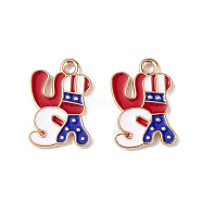 Independence Day Alloy Enamel Pendants, Letter Charms, Light Gold, Colorful, 17.5x11.5x1.5mm, Hole: 2mm(ENAM-K067-32)