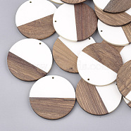 Resin & Walnut Wood Pendants, Flat Round, White, 49x3.5mm, Hole: 1.5mm(RESI-S358-02A-01)