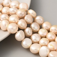 Natural Cultured Freshwater Pearl Beads Strands, Two Sides Polished, Light Salmon, 10~11mm, Hole: 0.5mm, about 19pcs/strand, 6.89''(17.5cm)(PEAR-A006-11A)