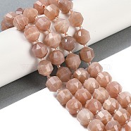 Natural Peach Moonstone Beads Strands, Faceted, Bicone, Double Terminated Point Prism Beads, 12x11mm, Hole: 1.3mm, about 28pcs/strand, 15.16''(38.5cm)(G-O201B-126H)