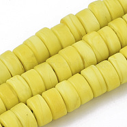 Handmade Frosted Lampwork Beads Strands, Heishi Beads, Disc/Flat Round, Yellow, 9x4.5mm, Hole: 1.6mm, about 108pcs/Strand, 19.29 inch(LAMP-T007-11K)