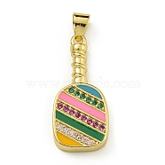 Rack Plating Brass Micro Pave Cubic Zirconia Pendants, with Enamel, Long-Lasting Plated, Lead Free & Cadmium Free, Racket, Real 18K Gold Plated, 25x11.5x3.5mm, Hole: 4x3.5mm(KK-Z067-13G)