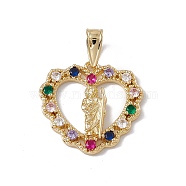 Brass Micro Pave Colorful Cubic Zirconia Pendants, Cadmium Free & Nickel Free & Lead Free, Rack Plating, Heart, Real 18K Gold Plated, 25x25.5x3.5mm, Hole: 5x8.5mm(KK-G439-19G)