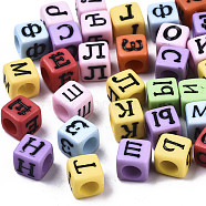 Opaque Acrylic Beads, with Enamel, Cube with Mixed Russian Alphabet, Mixed Color, 6x6x6mm, Hole: 3mm, about 2900pcs/500g(MACR-N008-27A-A)