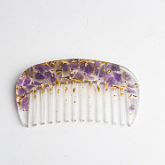 Resin Comb, with Natural Amethyst Chips inside for Women Girls, 8.8x4.5x0.8cm(PW-WG75083-06)