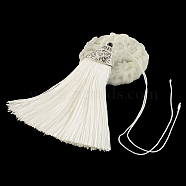 Polyester Tassel Pendant Decorations with Antique Silver CCB Plastic Findings, Creamy White, 80x20x11mm(AJEW-R054-16)