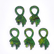 Cellulose Acetate(Resin) Pendants, Green, 32.5x25.5x3mm, Hole: 1.2mm(KY-T008-11E)
