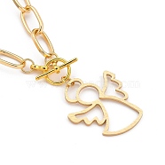 Aluminium Pendant Necklaces, with Paperclip Chains and Alloy Toggle Clasps, Angel, Golden, 18.11 inch(46cm)(NJEW-JN03034-01)