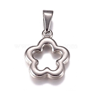 304 Stainless Steel Pendants, Flower, Stainless Steel Color, 24.5x20.5x3.5mm, Hole: 10x4.5mm(STAS-I135-17P)