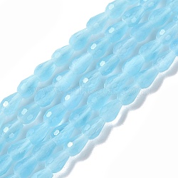 Cat Eye Beads Strands, Faceted, Teardrop, Light Blue, 7x5mm, Hole: 0.8mm, about 53pcs/strand, 14.96~15.16 inch(38~38.5cm)(CE-N014-02B-06)