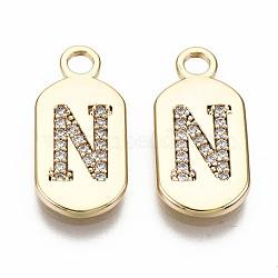 Brass Micro Pave Clear Cubic Zirconia Pendants, Nickel Free, Real 18K Gold Plated, Oval with Word, Letter.N, 16x7.5x1.5mm, Hole: 1.8mm(KK-S360-052N-NF)
