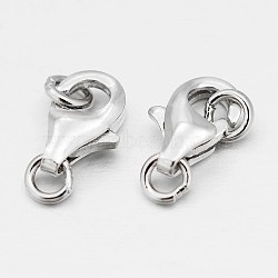925 Sterling Silver Lobster Claw Clasps, Platinum, 8x5x2.5mm, Hole: 1.5mm(STER-O015-A-04)