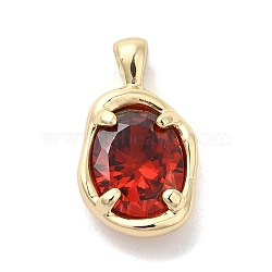 Golden Brass Micro Pave Cubic Zirconia Pendants, Oval, FireBrick, 18.5x10.5x5mm, Hole: 3x1.5mm(KK-U031-02G-02)