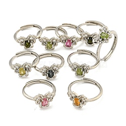 Butterfly Brass Adjustable Rings, Cubic Zirconia Solitaire Rings for Women, Mixed Color, Inner Diameter: 18mm(RJEW-G317-05P)