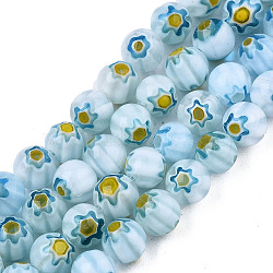 Round Millefiori Glass Beads Strands, Light Blue, 6mm, Hole: 1mm, about 67pcs/strand, 14.7 inch(X1-LK-P001-36)