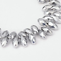 Electroplate Glass Beads Strands, Top Drilled Beads, Faceted Teardrop, Full Plated, Platinum Plated, 12x6mm, Hole: 1mm, about 100pcs/strand, 15.7 inch(X-EGLA-J068-FP01)