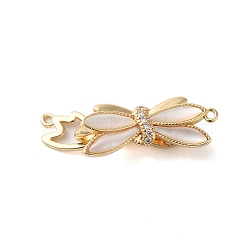 Brass Micro Pave Clear Cubic Zirconia Fold Over Clasps, with White Shell, Butterfly, Real 18K Gold Plated, 34mm, Hole: 1.2mm(KK-S382-12G-01)