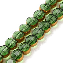 Electroplate Glass Beads Strands, Faceted, Flat Round, Green, 4x3mm, Hole: 0.8mm, about 74~75pcs/strand, 11.61''(29.5cm)(EGLA-A040-01D)