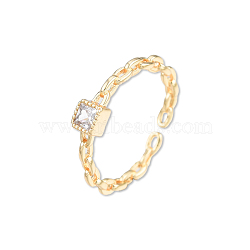 Clear Cubic Zirconia Open Cuff Ring for Women, Brass Chain Ring, Cadmium Free & Nickel Free & Lead Free, Golden, US Size 6 3/4(17.1mm)(RJEW-N039-06LG)