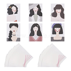 Magibeads 120Pcs 6 Style Rectangle Cardboard Earring Display Cards, for Jewlery Display, Woman Pattern, Mixed Color, 8x6x0.04cm, 20pcs/color(EDIS-MB0001-01)