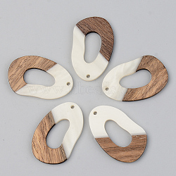 Opaque Resin & Walnut Wood Pendants, Teardrop, Floral White, 38x23.5x3mm, Hole: 2mm(RESI-S389-021A-C04)