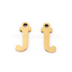 201 Stainless Steel Charms, Alphabet, Letter.J, 9x3x1mm, Hole: 1mm(STAS-N091-176J-LG)
