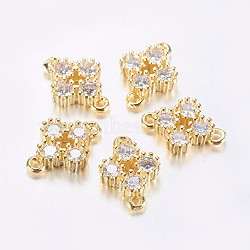 Long-Lasting Plated Brass Micro Pave Cubic Zirconia Links, Clear, Flower, Real 18K Gold Plated, 13.5x9.5x3mm, Hole: 1.5mm(ZIRC-F069-26G)
