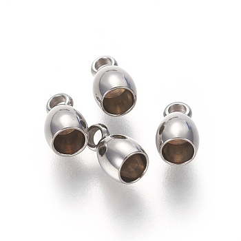 201 Stainless Steel Cord Ends, End Caps, Barrel, Stainless Steel Color, 8x4.5mm, Hole: 1.6mm, Inner Diameter: 3mm