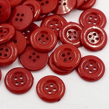 Acrylic Shirt Buttons, Plastic Sewing Buttons for Costume Design, 4-Hole, Dyed, Flat Round, Dark Red, 18x2.5mm, Hole: 1mm