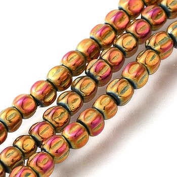 Electroplated Synthetic Non-magnetic Hematite Beads Strands, Pumpkin, Rainbow Plated, 3.5~4x3.5mm, Hole: 0.8mm, about 107~112pcs/strand, 15.75~15.91 inch(40~40.4cm)