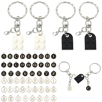 DIY Alphabet Alloy Enamel  & Building Blocks Resin Pendant Keychain Making Kits, Mixed Color, 18 Gauge, 8x1mm, Inner Diameter: 6mm, 30pcs