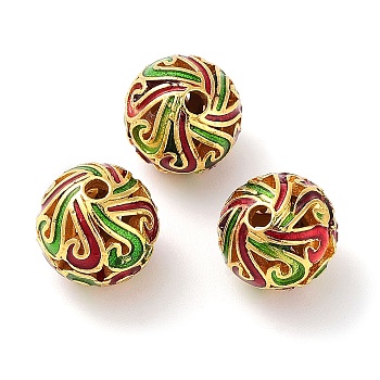 Alloy Enamel Beads, Golden, Round, Red, 10mm, Hole: 1.6mm
