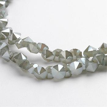 Electroplate Glass Bead Strands, Imitation Jade, Pearl Luster Plated, Faceted, Diamond, Aqua, 4x4mm, Hole: 1mm, about 143pcs/strand, 11.8 inch