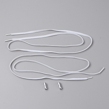 Spandex High Elastic Yarn Shoelaces, with Aluminum Buckles, Flat, White, 18~1020x6~8x1.5~8mm, 4pcs/set