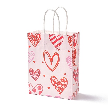 Rectangle Paper Packaging Bags, with Handle, for Gift Bags and Shopping Bags, Valentine's Day Theme, Colorful, 14.9x8.1x21cm