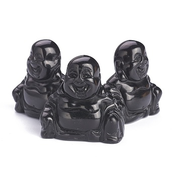 Natural Black Obsidian Display Decorations, Buddhist Theme, No Hole/Undrilled, 3D Buddha, 36.5~38x16~19x36.5mm