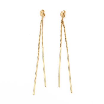 Brass Friction Ear Nut with Long Chain Tassel, Cadmium Free & Lead Free, Long-Lasting Plated, Real 18K Gold Plated, 69x1mm, Hole: 1mm