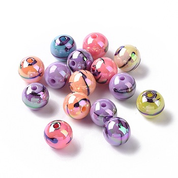 UV Plating Rainbow Iridescent Drawbench Acrylic Beads, Round, Indigo, 12x11~11.5mm, Hole: 2mm