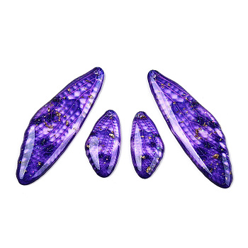 Transparent Resin Wing Earrings Pendants, Wings Charms, Dark Violet, 49x16x3mm, Hole: 1.2mm, Small wings: 12x24.5x3mm