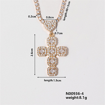 Chic Cross Necklace with Shiny Diamonds and Virgin Mary Pendant, 15.75 inch(400mm)