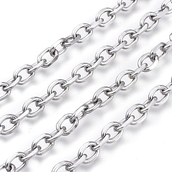 201 Stainless Steel Cable Chains, Unwelded, Stainless Steel Color, 9.5x6.5~7x1.5mm