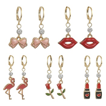 Alloy Enamel & Polymer Clay Rhinestone Beaded Dangle Leverback Earrings, Valentine's Day Theme Drop Earrings with 304 Stainless Steel Pins, Mixed Shapes, 32~48x7~18mm