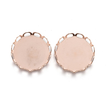 304 Stainless Steel Cabochon Settings, Lace Edge Bezel Cups, Flat Round, Rose Gold, Tray: 15mm, 16x3mm