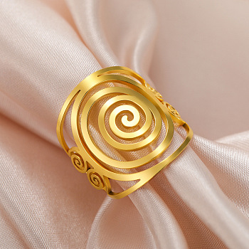 Adjustable 304 Stainless Steel Cuff Rings, Whorl, Golden, Inner Diameter: 15~20mm